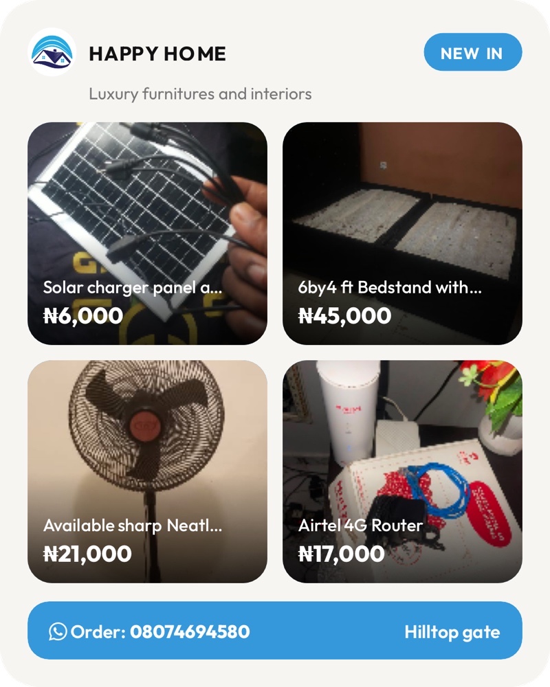 Promo flyer for a standing fan with price, tags and contact details